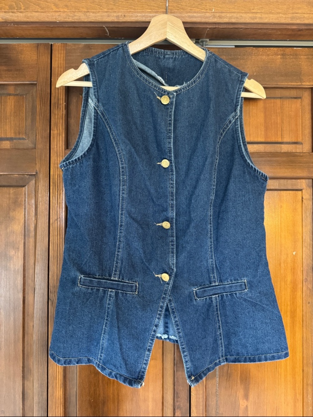Dark Blue Denim Button-Front Vest Shirt